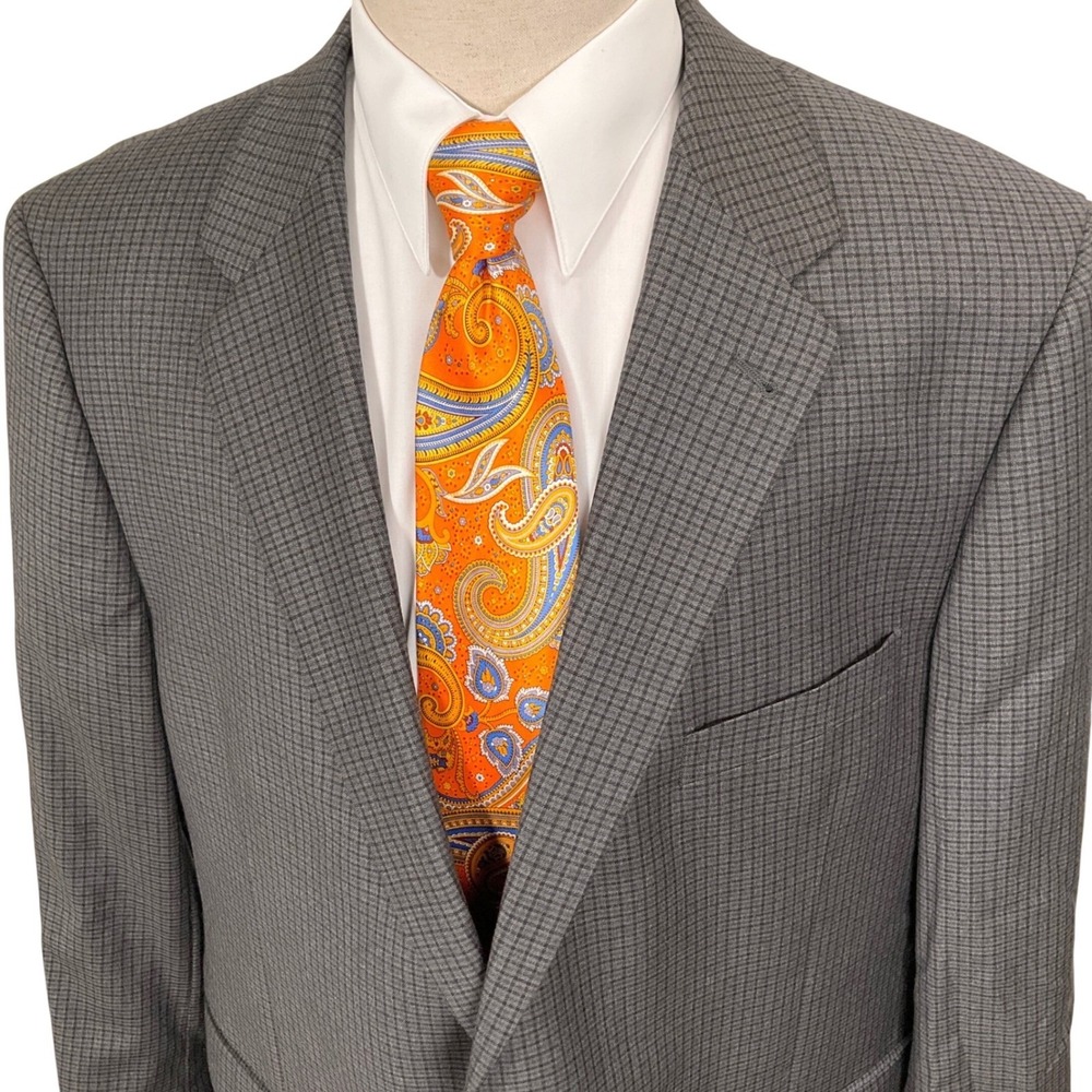 Turnbury Blazer Mens 50R Gray Micro-Check 2-Button Jacket Wool
